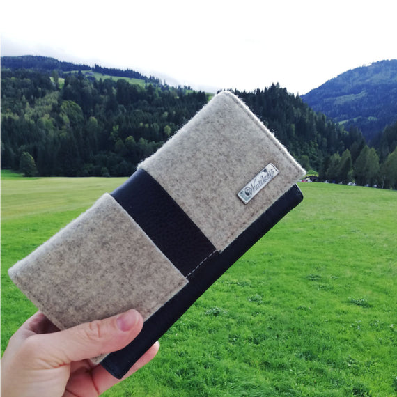 Waidzeit Lodengeldbörse Giulietta aus Schladminger Loden Schweiz Rindsleder Accessoir naturbelassen