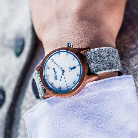 Alpin Matterhorn Damemholzuhr Walnuss Perlmut Lodenarmband