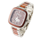 Waidzeit Platinum Herrenmodell Automatik Uhr aus Edelstahl und rotem Sandelholz Waidzeituhr Sichtfenster Geschenkidee Geschenk für Männer Naturliebhaber Uhrenliebhaber
