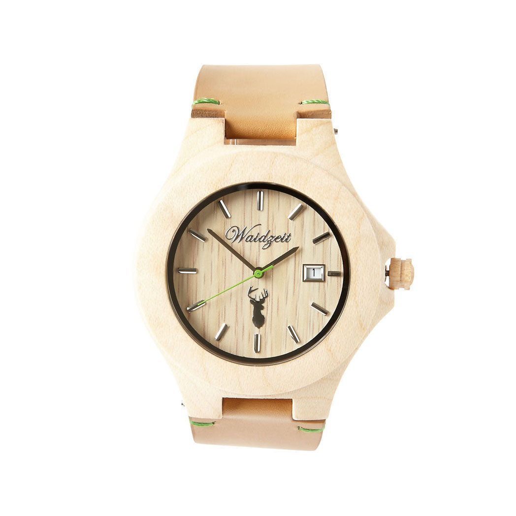 Premium Steinbock Uhr Holzuhr Natur Herrenuhr Armbanduhr