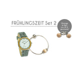 Waidzeit Holzuhr Lederarmband Geschenksset Armbanduhr Damenuhr Männeruhr Unisex Eibe Frühling Edition Geschenk Damengeschenk